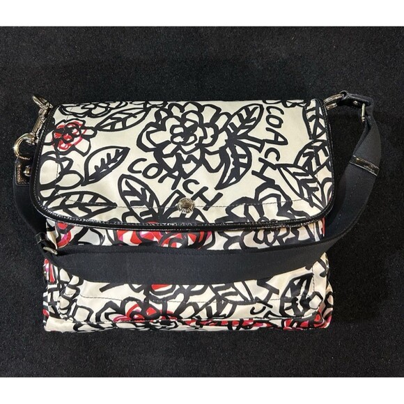 Coach Multicolor Graffiti F16915 Crossbody Bag Satin Leather Trim Flap Closure - Picture 1 of 16
